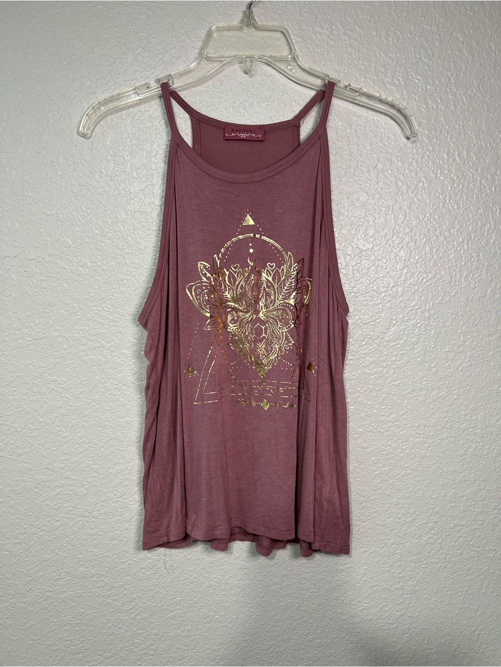 ☀️☀️SUMMER SALE - Ragdoll Mauve Halter Tank Top Gold Metallic Print Size Lg